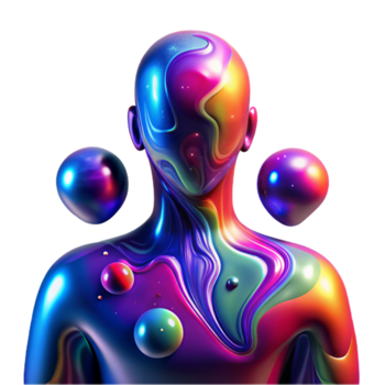 Abstract 3D Render of a Colorful Humanoid Figure with Liquid Paint Texture png