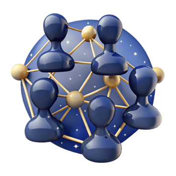 Global Network 3D Illustration Interconnected Blue Figures on a Starry Night Sphere png