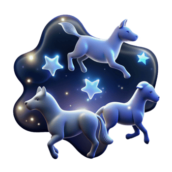 Celestial Canines 3D Illustration Night Sky Stars Glowing Dogs Zodiac png