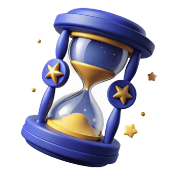3D Render of a Blue and Gold Hourglass with Stars png