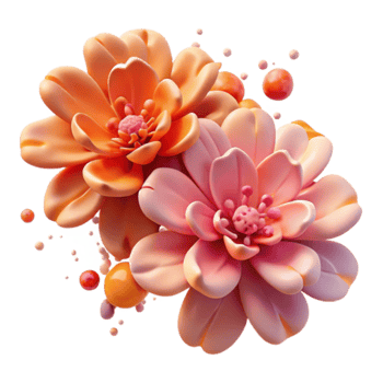3D Render Peach and Pink Flowers Abstract Background Image png