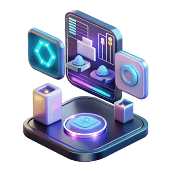 Neon Glow 3D Isometric Interface Design Illustration png