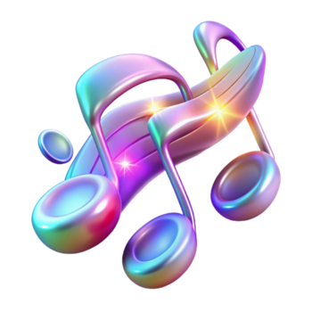 Vibrant 3D Render of Musical Notes, Iridescent Rainbow Colors, Abstract Music Background png