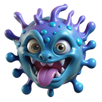 Playful 3D Render of a Cartoon Virus with a Mischievous Grin png