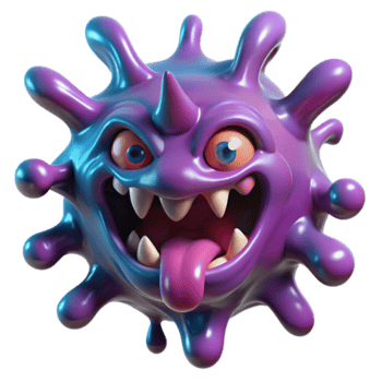 Grinning Virus 3D Render Cartoon Illustration png