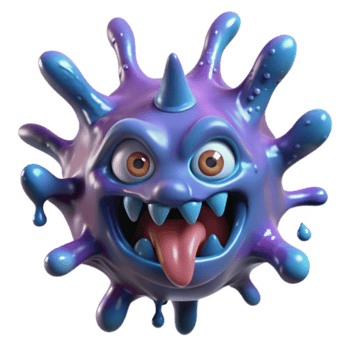 Playful Purple and Blue 3D Virus Illustration Cartoon Monster png