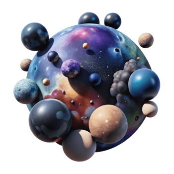 Cosmic Cluster 3D Render A Universe of Spheres in Vivid Hues png