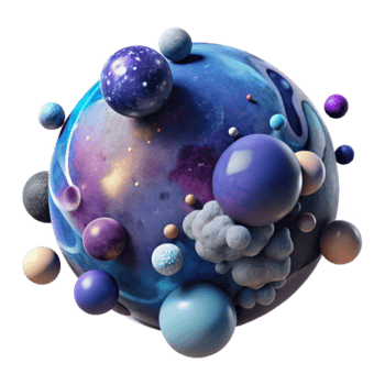 Cosmic Sphere 3D Illustration A Galactic Cluster of Spheres in Vibrant Hues png