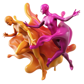 Abstract 3D Render of Two Figures in Vibrant Liquid Colors png