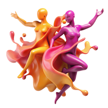 Dynamic 3D Render of Two Figures in Colorful Liquid Splash png