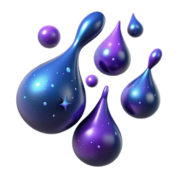 3D Render of iridescent liquid drops, abstract background, cosmic texture png
