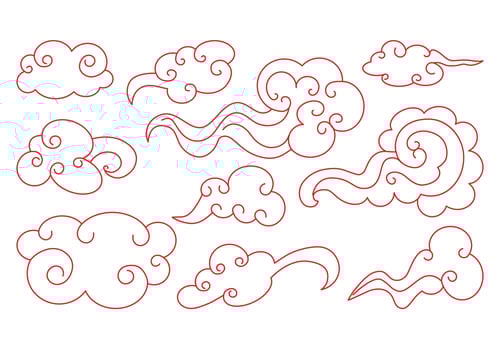 Clouds set in oriental style. Decorative red Chinese illustration. vector