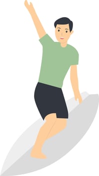 Surfing Person Character Isolated on White Background. vector
