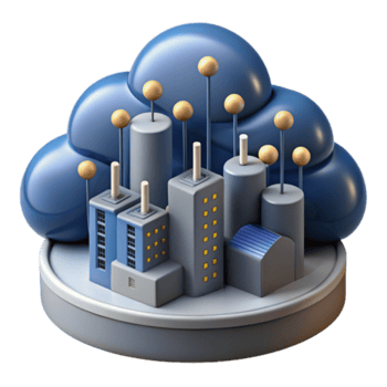 3D Illustration Cloud Computing Industrial Cityscape Abstract Background png