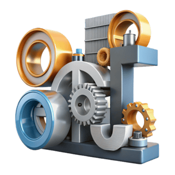 3D Illustration of Industrial Machine Parts Gears and Components Abstract Background png