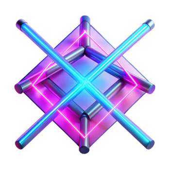 Neon Glow 3D Abstract Background Silver Metal Structure with Pink and Blue Light png