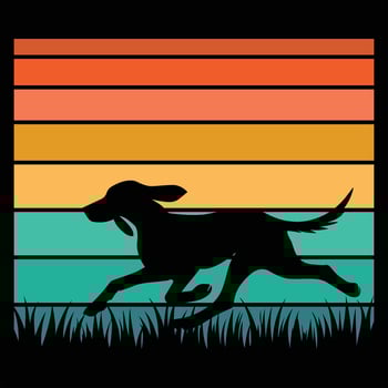Retro Sunset and Coonhound Dog Silhouette in Design vector