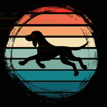 Coonhound Dog Silhouette Against a Vintage Sunset Retro vector