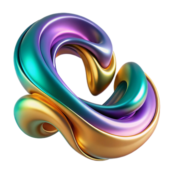 Abstract 3D Render of Intertwined Metallic Swirls in Teal Gold Purple png