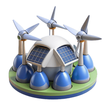 Sustainable Energy 3D Illustration Eco-Friendly Power Station with Wind Turbines and Solar Panels png