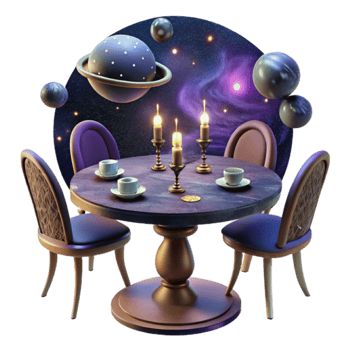 Cosmic Dinner A 3D Render of a Romantic Table Setting Against a Nebula Background png