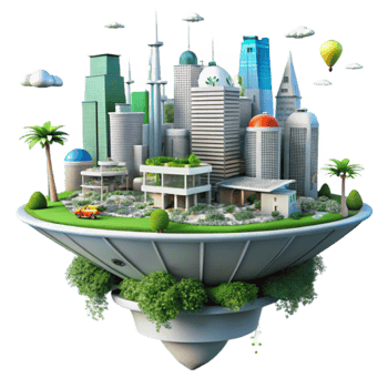 Eco-City Island 3D Render Futuristic Urban Landscape Illustration png
