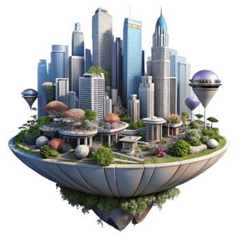 Floating City Metropolis 3D Illustration Eco-Friendly Urban Landscape Design png