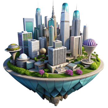 Floating Metropolis 3D Illustration A Futuristic Cityscape on an Island png