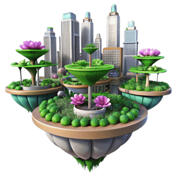 Futuristic Cityscape Garden Island 3D Illustration png