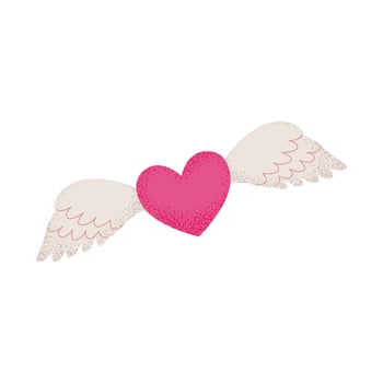 Pink heart with wings. Cartoon flying love message. Love wings symbol for Valentines day, wedding decor, social media, letter, wrapping design, website banner, card. Flat illustration. vector