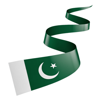 Pakistan flag waving ribbon is isolated on transparent background png