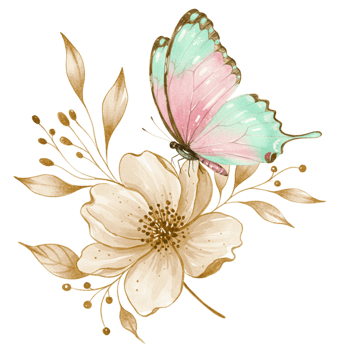 Delicate butterfly and flower illustration transparent background nature art floral design aesthetic viewpoint colorful composition png