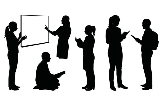 Teamwork and corporate training with business professionals sharing presentations vector