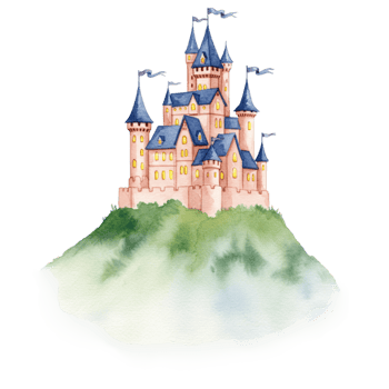 Majestic castle illustration fairy tale landscape transparent background enchanted forest whimsical art style png