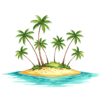 Tropical island paradise ocean view digital art transparent background relaxing atmosphere png