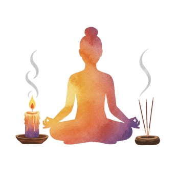 Meditation serenity tranquil space artistic illustration spiritual environment warm tones transparent background png