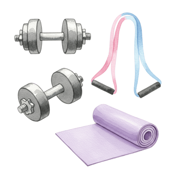 Home fitness equipment for strength training transparent background fitness gear indoor top-down view health concept png