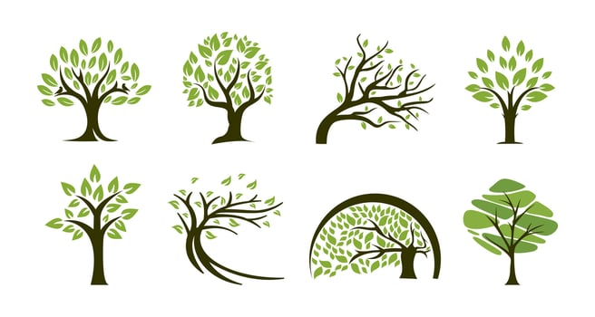 Set of Tree icon logo oak leaf leaves abstract design graphic vector