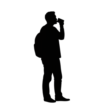 Silhouette sipping coffee urban outdoor lifestyle illustration relaxed environment side view enjoying leisure moments png
