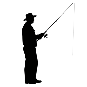 Fishing enthusiast casts line outdoor lake scene silhouette image transparent background leisure activity capture png