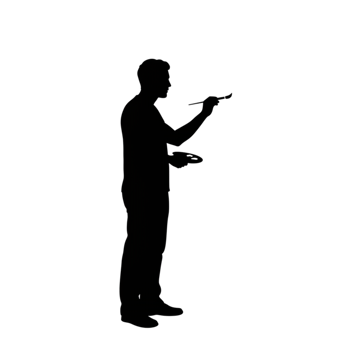 Artistic creation silhouette of a painter studio digital illustration minimalistic side view transparent background png