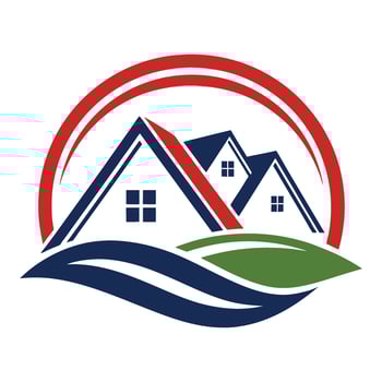a house logo with a blue and red circle vector