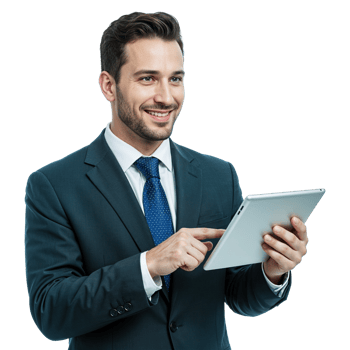 businessman with a tablet computer, a Confident Businessman using a Tablet png