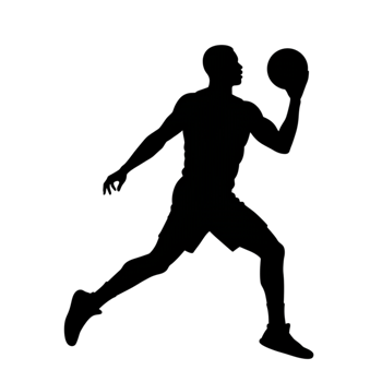 Dynamic basketball player silhouette transparent background sports action urban environment energetic viewpoint athletic concept png