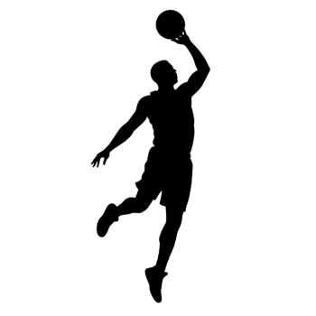 Dynamic basketball dunking athlete gymnasium silhouette image energetic environment upward perspective transparent background png