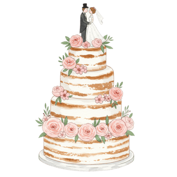 Elegant wedding cake design floral adornments transparent background creative art style focused view celebration concept png