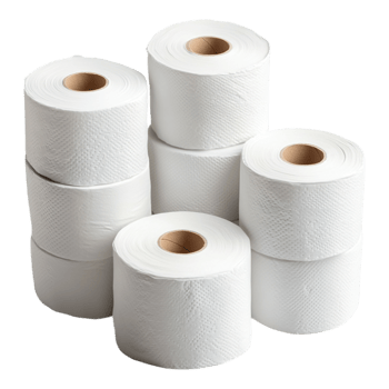 Premium toilet paper rolls, neatly stacked showcasing texture png
