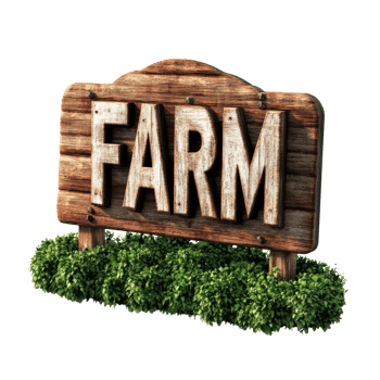 Rustic Wooden Farm Sign with Green Bushes. cut out png