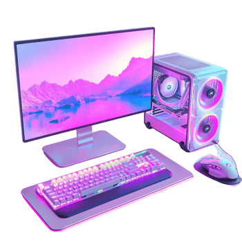 Vibrant Pink Gaming Setup With Computer Monitor Keyboard and Mouse png