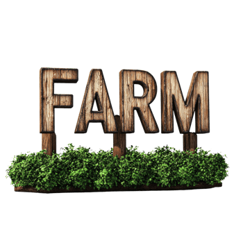 Wooden Farm Sign Amidst Lush Green Bushes png